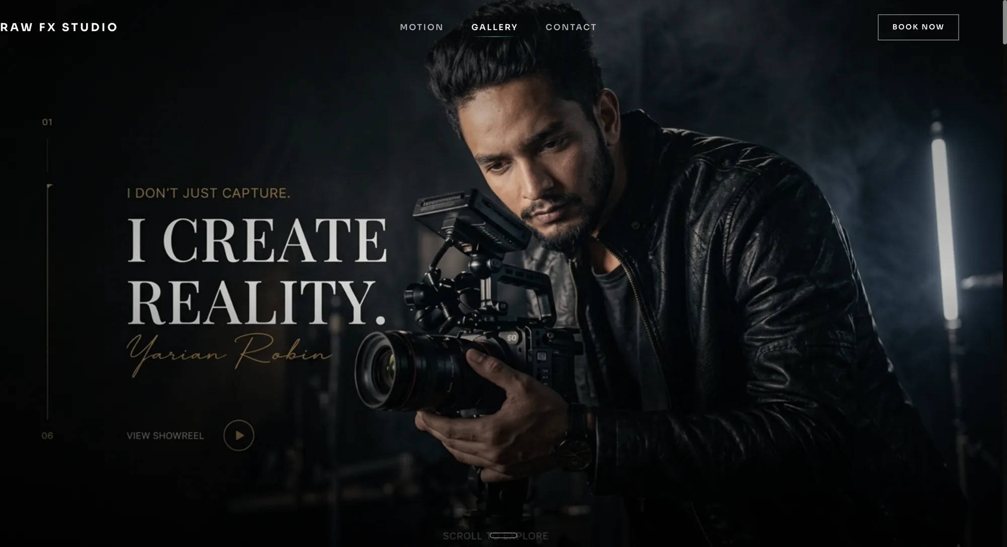 Raw FX Studio homepage with a full-bleed cinematic hero